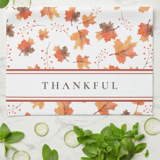 Blätter für Herbstmaple und Terracotta Streifen na Geschirrtuch (Gefaltet)