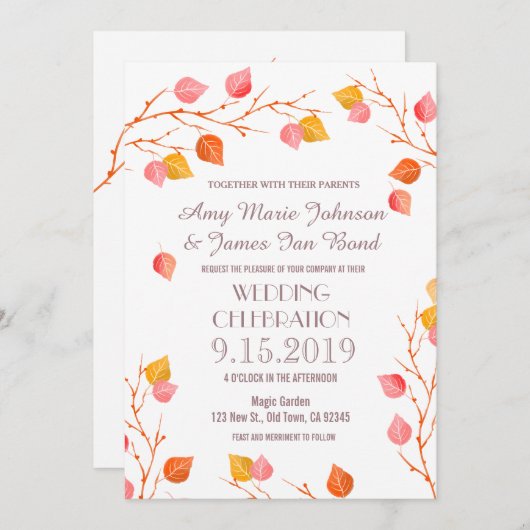 Blätter für Herbstzweige zur Hochzeit im Herbst Einladung (Vorne/Hinten)