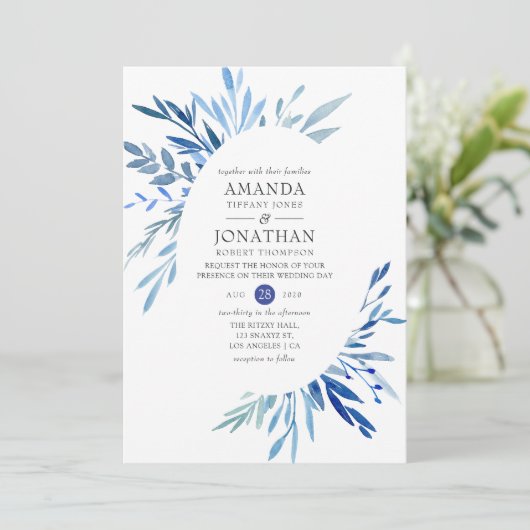 Blätter für Hochzeiten von Aquarellfarben Einladung (Stehend Vorderseite)