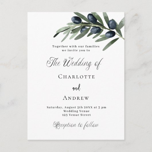 Blätter für Hochzeitsgrün Einladungspostkarte (Vorderseite)