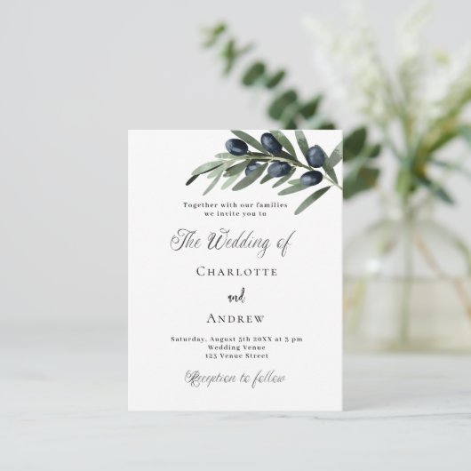 Blätter für Hochzeitsgrün Einladungspostkarte (Stehend Vorderseite)