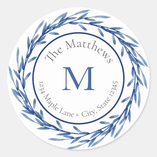 Blätter für Indigo-Wasserfarben Runder Aufkleber (Vorderseite)