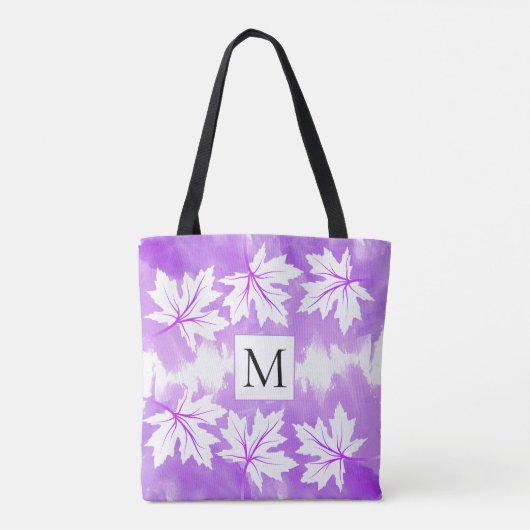 Blätter für lila Aquarellwaschmittel und Monogramm Tasche (Rückseite)