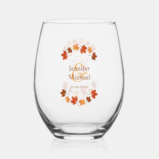 Blätter für personalisierte Hochzeit im Herbst Weinglas Ohne Stiel (Vorderseite)