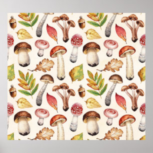 Blätter für Pilze: Illustrationsmuster für Wasserf Poster