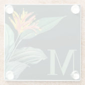 Blätter für tropische Blume auf dunkelgrünen Aquam Glasuntersetzer (Rückseite)