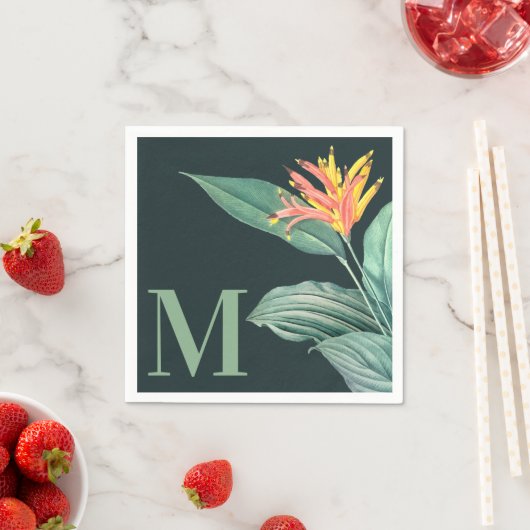 Blätter für tropische Blume auf dunkelgrünen Aquam Serviette (Beispiel)