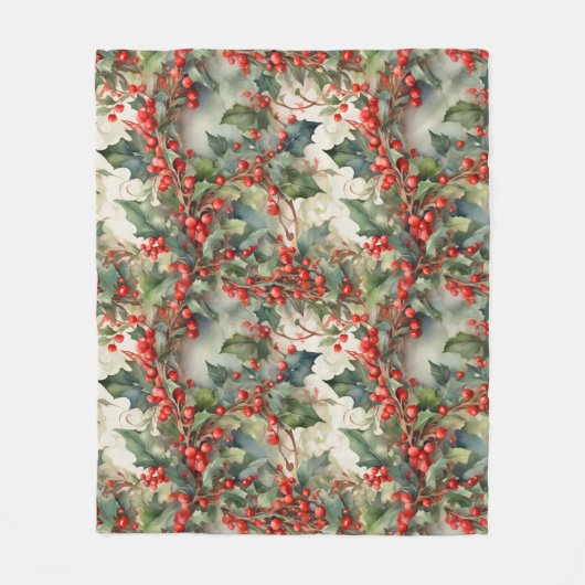 Blätter für Vintage Aquarellbeeren Fleecedecke (Vorderseite)