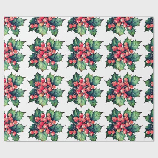 Blätter für Vintage Aquarellbeeren Geschenkpapier (Flach)