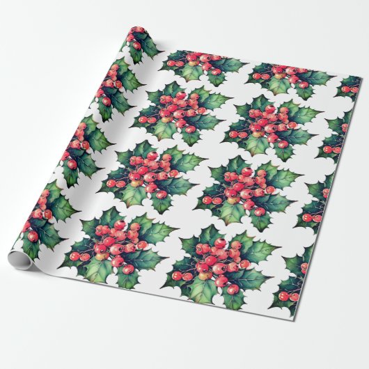 Blätter für Vintage Aquarellbeeren Geschenkpapier (Ungerollt)