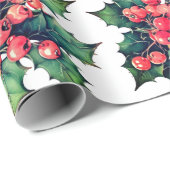 Blätter für Vintage Aquarellbeeren Geschenkpapier (Rolleneckpunkt)