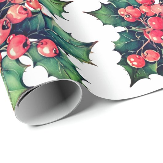 Blätter für Vintage Aquarellbeeren Geschenkpapier (Rolleneckpunkt)