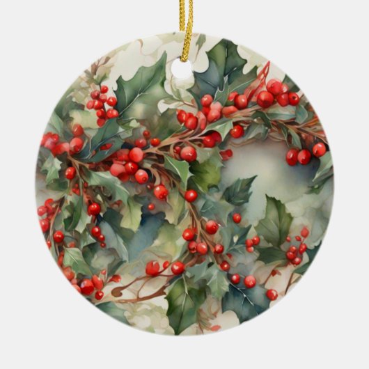 Blätter für Vintage Aquarellbeeren Keramik Ornament (Vorne)