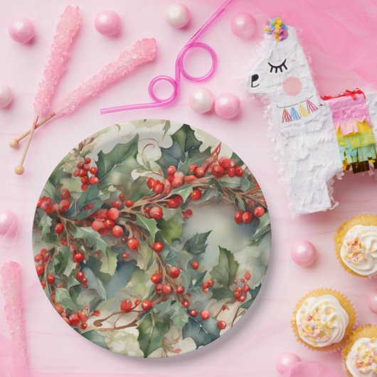 Blätter für Vintage Aquarellbeeren Pappteller (Party)