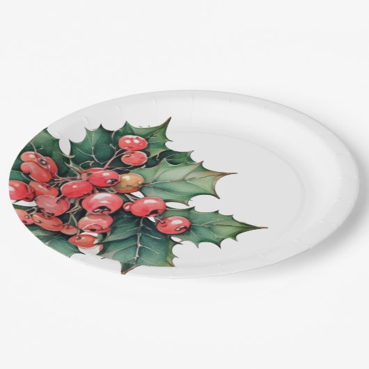 Blätter für Vintage Aquarellbeeren Pappteller (Schrägansicht)