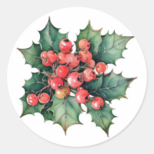 Blätter für Vintage Aquarellbeeren Runder Aufkleber