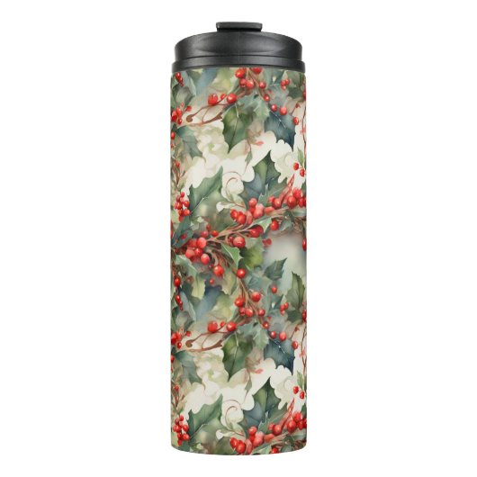 Blätter für Vintage Aquarellbeeren Thermosbecher (Vorderseite)