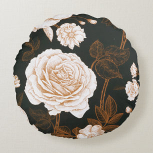 Blätter für Vintage Schwarz-weiße Rose Rundes Kissen