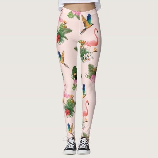 Blätter für Vögel und Palmen Leggings (Vorderseite)