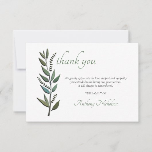 Blätter für Wasserfarben Beileid Danke Karte (Vorderseite)
