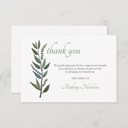 Blätter für Wasserfarben Beileid Danke Karte (Vorne/Hinten)