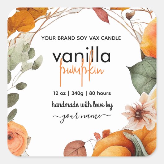 Blätter für Wasserfarben im Herbst Pumpkin-Kerzen- Quadratischer Aufkleber (Vorderseite)