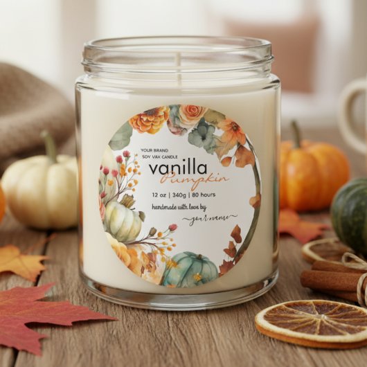 Blätter für Wasserfarben im Herbst Pumpkin-Kerzen- Runder Aufkleber