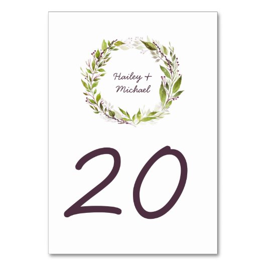 Blätter für Wasserfarben Pflaumenberries Tafelkart Tischnummer (Rückseite)