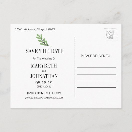 Blätter für Wasserfarben Save the Date Postkarte (Rückseite)