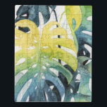 Blätter für Wasserfarben-Sonnenuntergang Puzzle<br><div class="desc">"Sunset Palm Zusammensetzung I" von Grace Popp. Die tropische Vegetation im Wasser.</div>