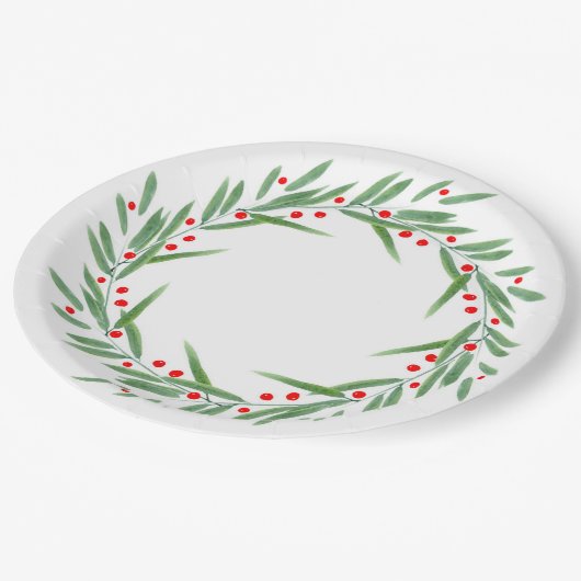 Blätter für Wasserfarben und Beeren Pappteller (Schrägansicht)