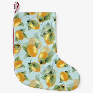 Blätter für Zitronen: Aquarellfarben Nahtlose Druc Kleiner Weihnachtsstrumpf