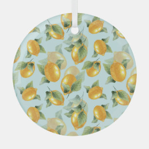 Blätter für Zitronen: Aquarellfarben Nahtlose Druc Ornament Aus Glas