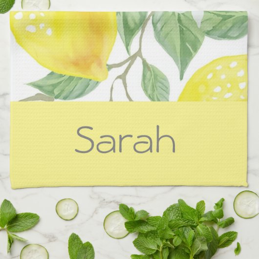 Blätter Gelb Mit Monogramm Geschirrtuch (Gefaltet)