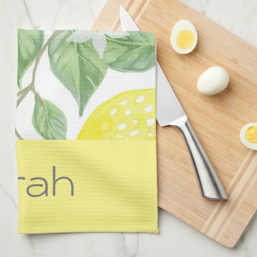 Blätter Gelb Mit Monogramm Geschirrtuch (Viertel Falte)