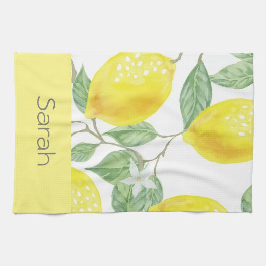 Blätter Gelb Mit Monogramm Geschirrtuch (Horizontal)