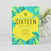 Blätter Gelb & Türkis Tropenpalme Süß 16 Einladung (Stehend Vorderseite)