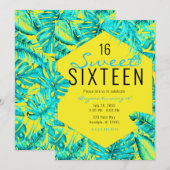 Blätter Gelb & Türkis Tropenpalme Süß 16 Einladung (Vorne/Hinten)