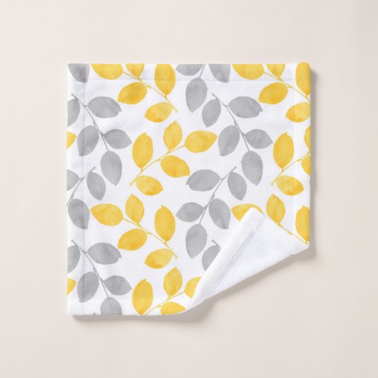 Blätter Gelb und Grau Badhandtuch Set (Waschlappen)