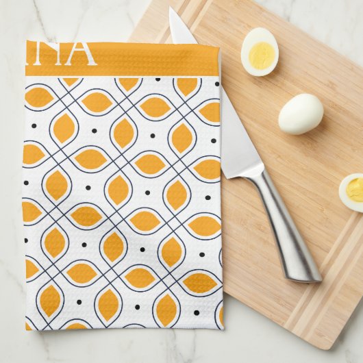 Blätter Gelbes Schwarzes Minimales Muster Geschirrtuch (Viertel Falte)