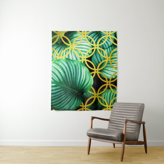 Blätter Geometric Tropical Modern Illustration Wandteppich (Beispiel)