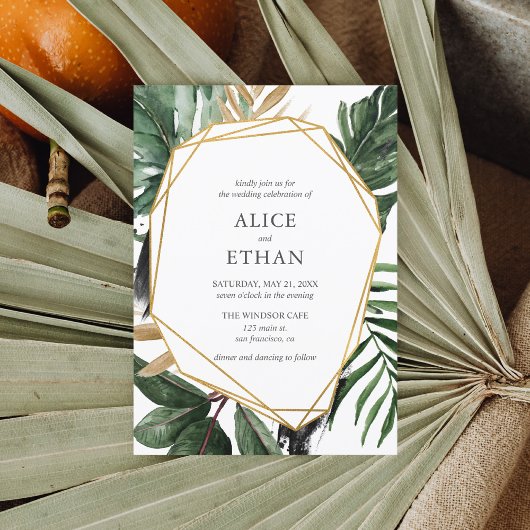 Blätter Geometric Wedding Beach Tropical Greenery Einladung