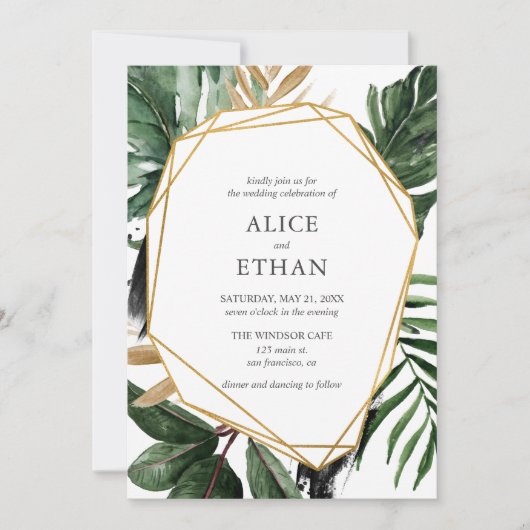 Blätter Geometric Wedding Beach Tropical Greenery Einladung (Vorderseite)