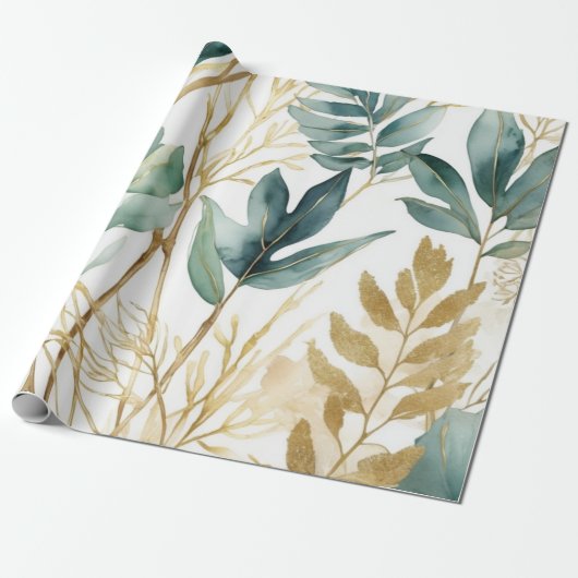 Blätter Goldene Linie Geschenkpapier (Ungerollt)