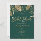 Blätter goldenes smaragdgrünes modernes Brautparty Einladung (Vorderseite)