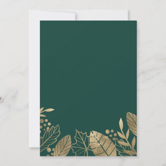 Blätter goldenes smaragdgrünes modernes Brautparty Einladung (Rückseite)