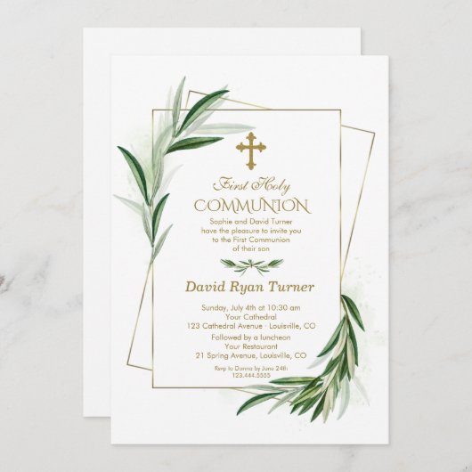 Blätter Goldmedaille Erstklassige Goldmedaille Einladung (Vorne/Hinten)