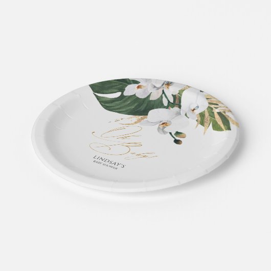 Blätter Grüne und goldene Palme Pappteller (Schrägansicht)