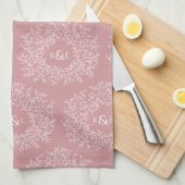 Blätter handgezeichnet monogramm rosa Hochzeit Geschirrtuch (Viertel Falte)