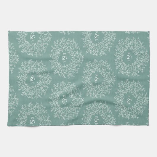 Blätter handgezeichnete Mono-Grüne Hochzeit Geschirrtuch (Horizontal)